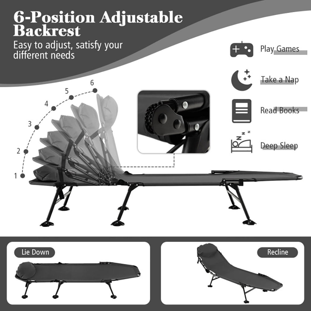 Aimee Lii Folding Camping Cot with Detachable Mattress and Adjustable Backrest, Outdoor Portable Camping Bed for Sleeping Hiking Travel, Gray Aimee Lii Folding Camping Cot with Detachable Mattress and Adjustable Backrest, Outdoor Portable Camping Bed for Sleeping Hiking Travel, Gray