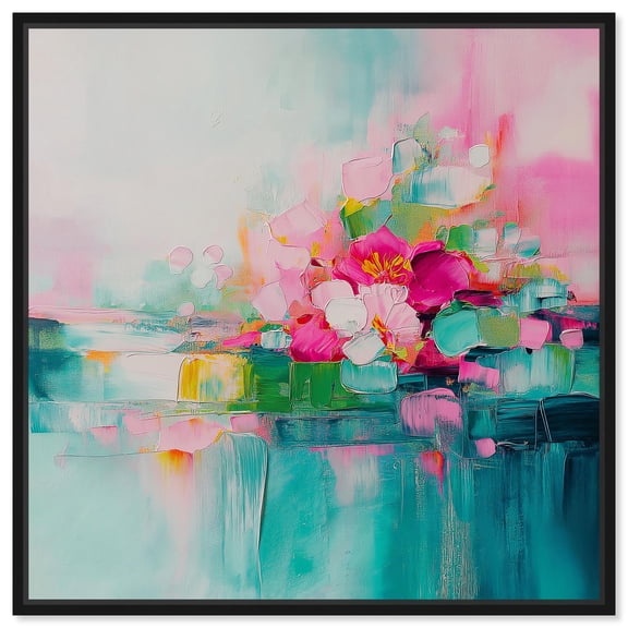 Soulful Green and Pink Canvas Print Pastel Wall Decor by Art Remedy, Black Frame, 12 x 12