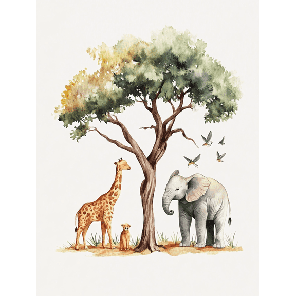 Safari Animals Watercolor Painting/Canvas Art, Perfect for Living Room, Bedroom, Nursery, Office, and Hallway Decoration.