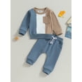 thumbnail image 2 of Bagilaanoe 2PCS Toddler Baby Boy Long Pants Set Contrast Color Long Sleeve Sweatshirt Pullover Tops + Sweatpants 6M 12M 18M 24M 3T Kids Casual Sweatsuits, 2 of 9