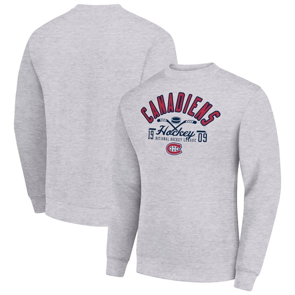 Men's Starter Heather Gray Montreal Canadiens Stick And Puck Logo Fleece Pullover Sweatshirt
