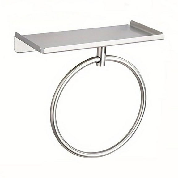 Self Towel Ring with Shelf - Stainless Steel Modern Hand Towel Holder for Bathroom - No Drilling Required Towel Rack Hanger