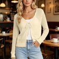 thumbnail image 4 of VJGBEGW Womens Fashion Cardigan Casucal Tie Front Shrugs Sweaters Tops Long Sleeve Knit Cropped Cardigans Tops Beige L, 4 of 7