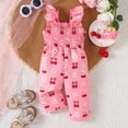 thumbnail image 2 of REDARER Baby Girls' Cherry Print Jumpsuit Ruffled Sleeveless Smocked Romper Summer Outfit,12-18 Months, 2 of 7