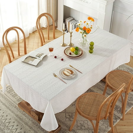 

Yipa Decorative White Daisy Printed Tablecloth Hollow Cotton Embroidered Wrinkle Free and Stain Resistant Fabric Table Cover for Kitchen Room 51x78in