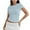 Blue, variant on Womens Knitted Cotton Mesh Cropped Shirt Short Sleeve Breathable Translucent Crewneck Tops Summer Slim Fit Blouse Light Blue