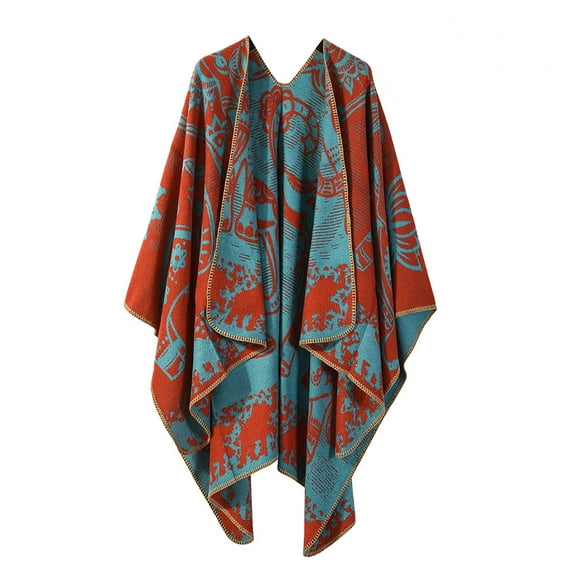 Nvzi-c Women's Shawl Wraps Open Front Poncho Cape Oversized Sweaters Casual Cardigan Shawls for Fall Winter，Orange elephant