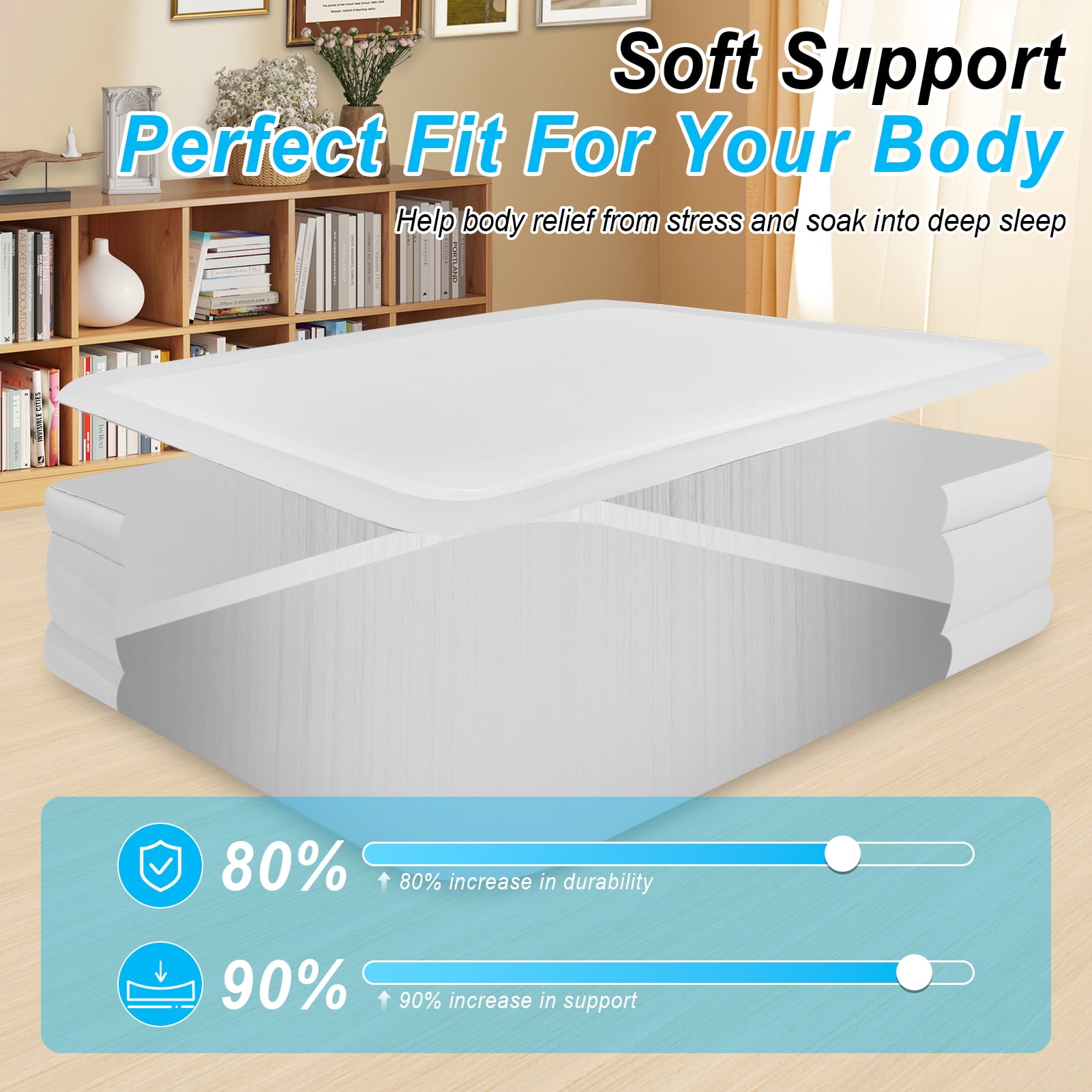 Air Mattress Queen with Built in Pump,Blow Up Mattress with Fiber-Tech, Inflatable Camping Bed, 3-Min Self Inflating with Carrying Bag (18”White Grey)
