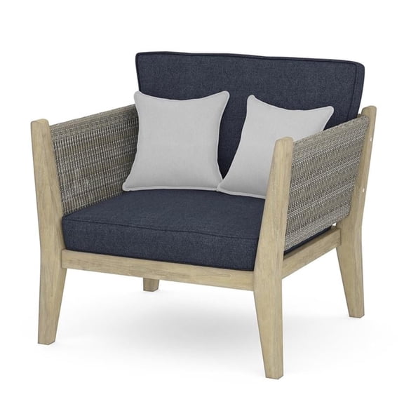 Simpli Home Cayman 35" Wd. Outdoor Conversation Chair in Slate Grey Polyester Fabric