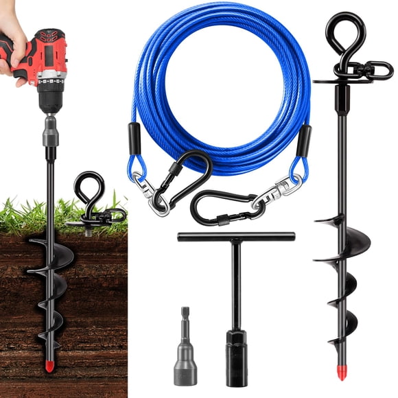 Cable de amarre para perros y estaca, 9 m, resistente a la corrosión, 200 libras