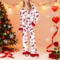 thumbnail image 6 of Tnhcen Valentine's Day Women's Cozy Comfortable Pajama Set with Fluffy Trim Pink Bow Print Long Sleeve Collar Design in Satin Fabric Sleepwear for Women Plus Size S-2XL, 6 of 7