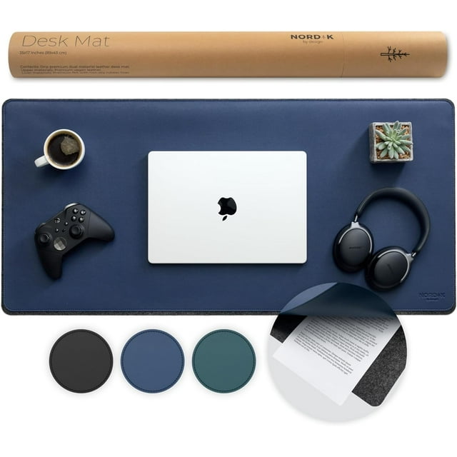 Nordik Leather Desk Mat Cable Organizer - Pebble x cm - Premium Extended Mouse Mat for Home Office Accessories - Vegan Leather Desk Pad Protector Desk Blotter Pad