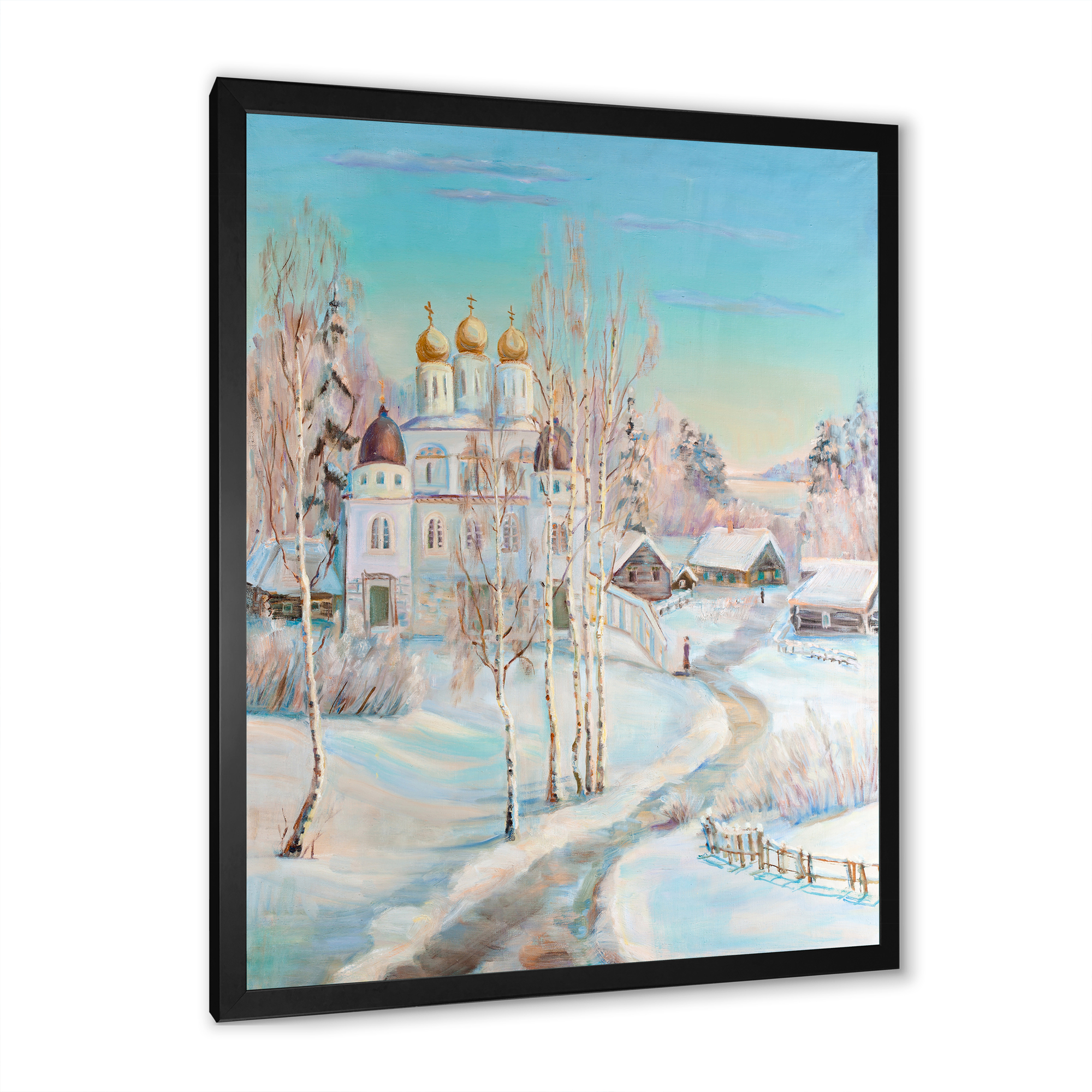 Designart 'Temple Over Country Road In Winter Landscape' Traditional Framed Art Print