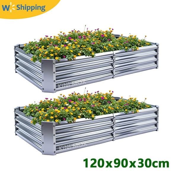 2PCS Raised Garden Beds 4x3x1FT Outdoor Galvanised Planter Boxes Large Raised Garden Plant Beds Tank for Veg Flowers Herb(120x90x29cm)