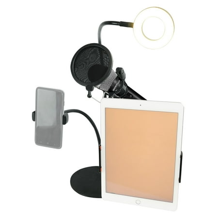 Technical Pro Broadcast Podcast Podcasting Mic+Selfie Light+Phone+Tablet Holder