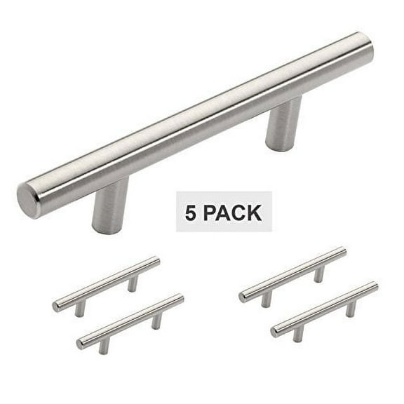 Hamilton Bowes Satin Nickel Cabinet Hardware Euro Style Bar Handle Pull - 3" Hole Centers, 5-3/4"" Overall Length (5)
