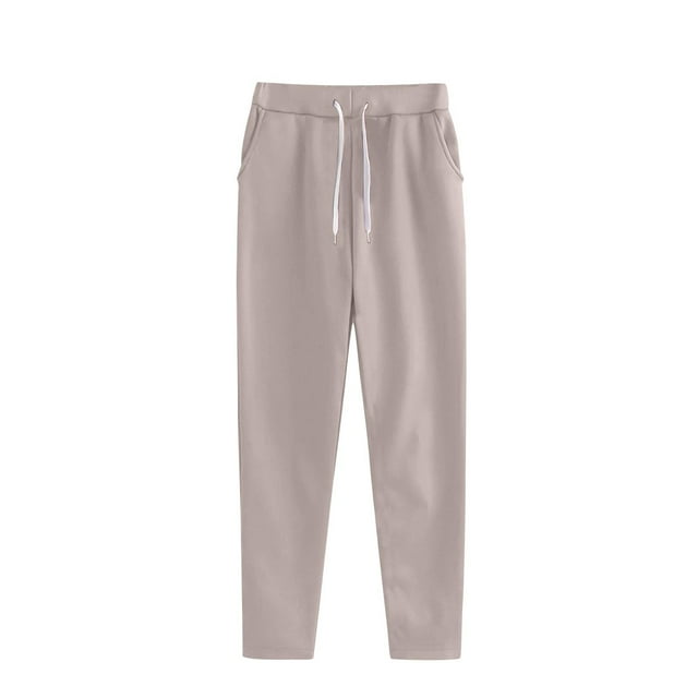 Ohufall Casual Plus Size Pants for Womens Solid Elastic Waist Drawstring Full Length Stretch Trousers Straight Leg Comfy Pockets Casual Pants Slacks, S-4XL