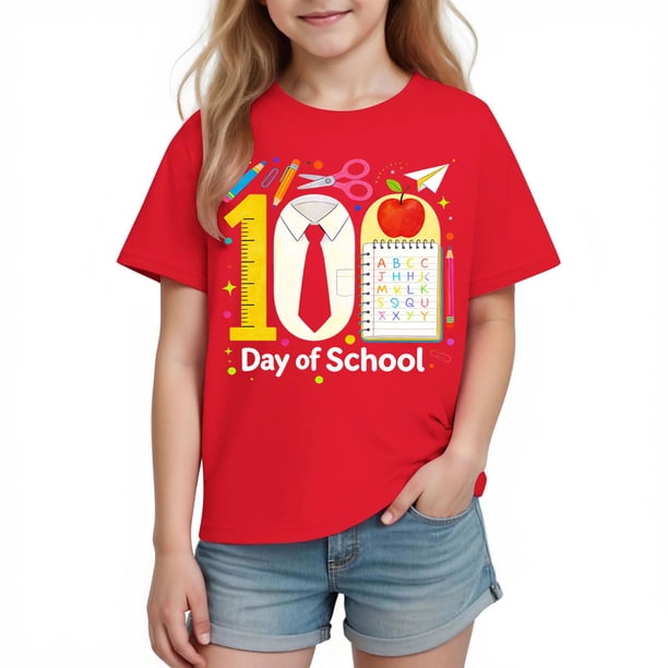 Camiseta de Manga Corta Linda con Impresión Gráfica para la Temporada Escolar de los Niños, Camisetas de Manga Corta de las Niñas