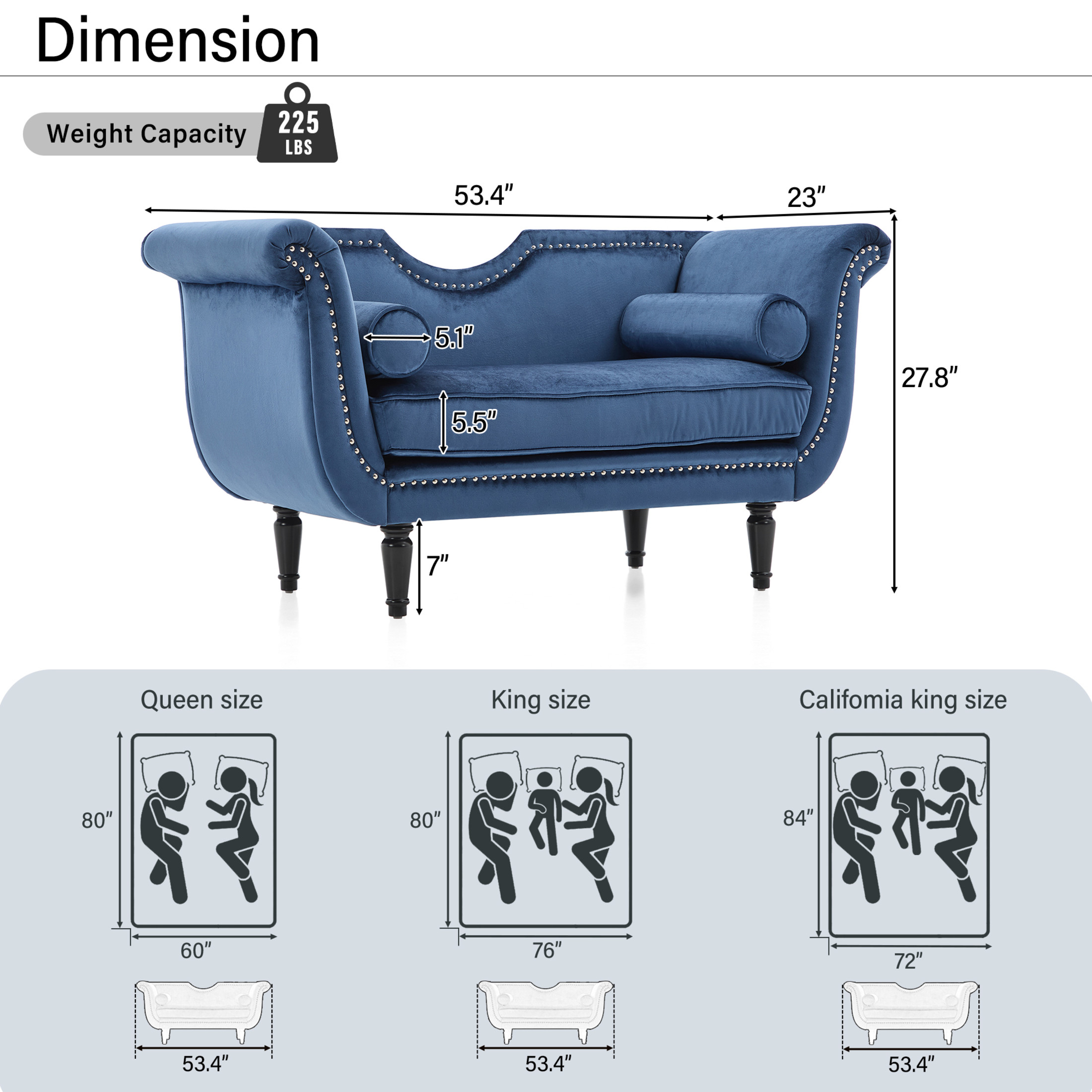 Christopher Knight Home 53" Luxury Velvet Upholstered Bench with Nailhead Trim and Curved Arms, 2 Pillows, Dark Blue