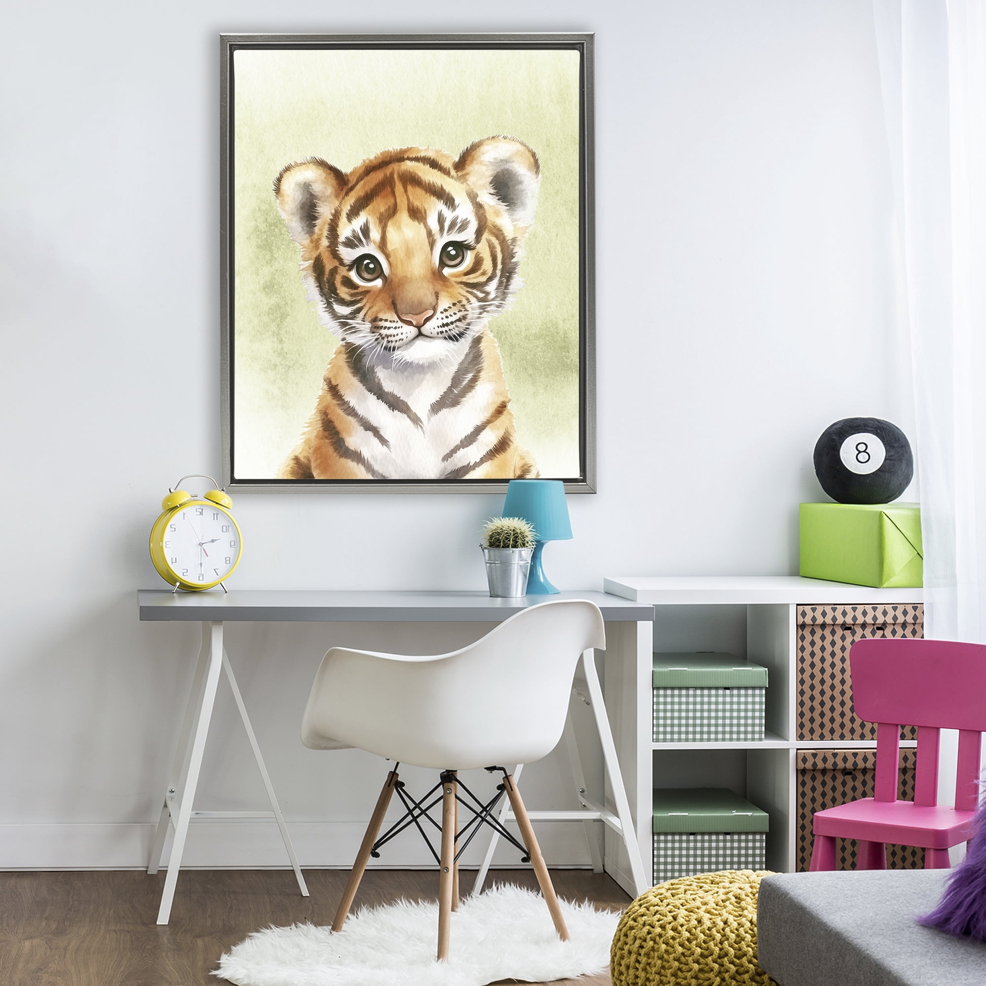 Stupell Industries Jungle Friends Baby Tiger Gray Framed Floater Canvas Wall Art, design by Christine Simpson Art