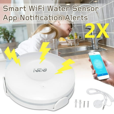2 PCS Smart Water Sensor Smart Wi-Fi Water Sensor for Flood & Leak Detection Alarm App Notification Alerts (Free (Best Lock Screen Notification App)