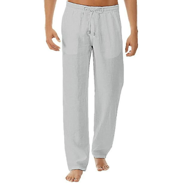 Men Casual Beach Trousers Cotton Elastic Waistband Summer Pants (White,  X-Large) : : Clothing & Accessories