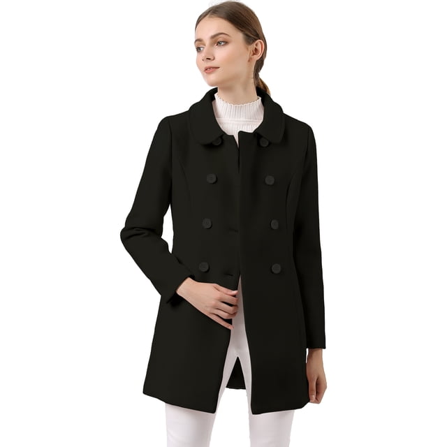 Abrigo Largo De Invierno Allegra K Con Cuello Peter Pan Y Doble Botonadura Para Mujer Negro L