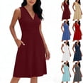 thumbnail image 2 of gakvbuo Summer Tank Dress For Women Mini Dress Sundress Women‘s Solid Color Sleeveless V-Neck With Pockets Loose Mid Calf Nightgown, 2 of 8