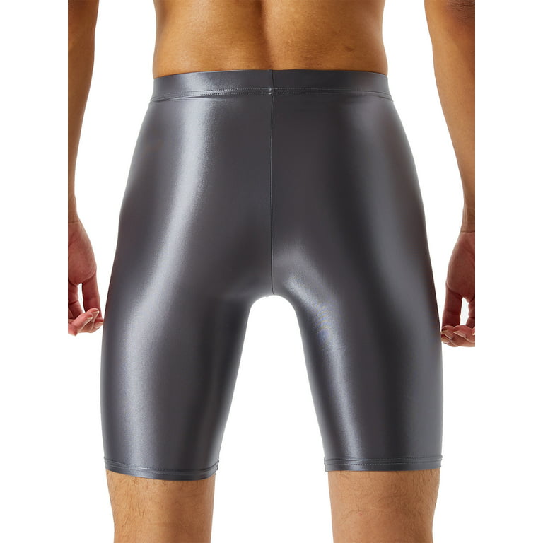 Solid Color Boxer Briefs Oil Shiny Glossy Gym Shorts Leggings