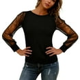 thumbnail image 3 of Cadancy Dressy Tops for Women Mesh Long Sleeve Shimmer Glitter Crewneck Tunic Shirts Casual Elegant Night Out Party Sparkly Blouses, 3 of 9