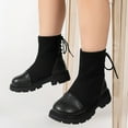 thumbnail image 2 of Girls Knitted Ankle Boots Lace up Stretch Sock Booties Chunky Lug Sole Low Heel High Top Chelsea Boots 12.5 Little Kid Black, 2 of 6