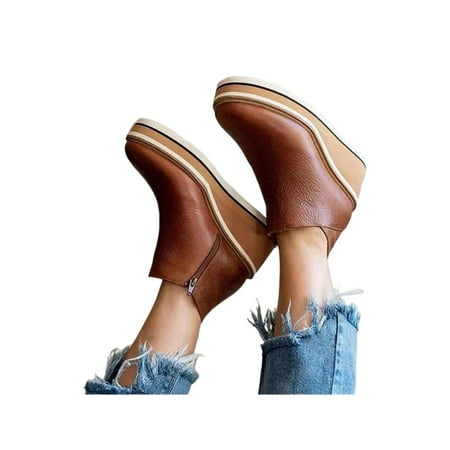 

Zodanni Women Platform Loafers Comfort Suede Moccasins Low Top Wedge Driving Shoes Brown