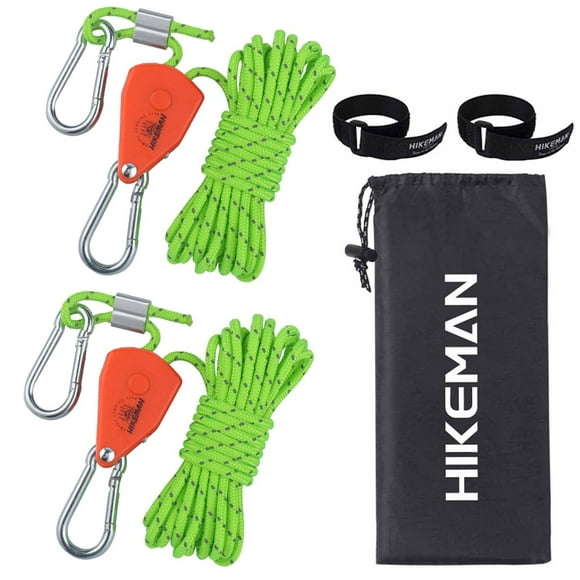 Cuerda de Camping Hikeman con Polea de Trinquete, Cuerdas Ajustables para Tienda de Campaña para Montaje Rápido, Soporte para Toldos, Kayak y Canoa, Luz de Cultivo (Verde Fluorescente)