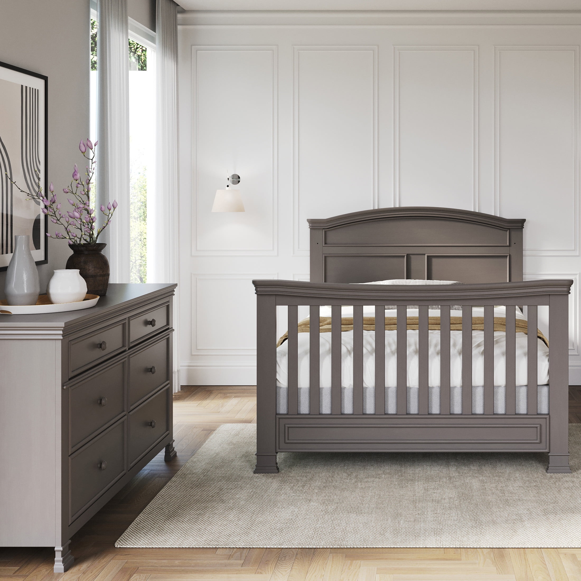 Child Craft Full-Size Bed Rail Conversion Kit, Converts 4-in-1 Crib to Bed, Solid Wood, Chelsea Gray