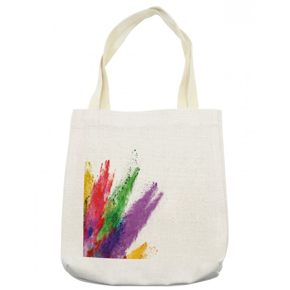 Colorful Tote Bag, Colored Powder Splash Like Illustration on Plain Background Art Print, Cloth Linen Reusable Bag for Shopping Books Beach and More, 16.5" X 14", Cream, by Ambesonne