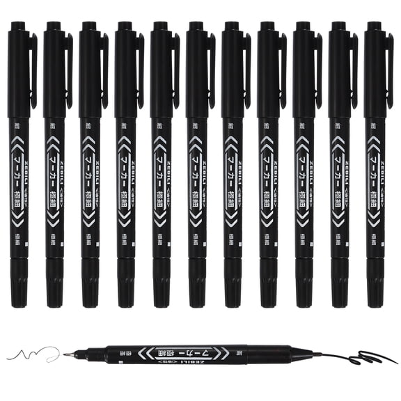 Uxcell Twin Tip Permanent Markers, 12 Pack Black Fine and Ultra Fine Point Colored Makers Quick Drying Coloring Pen for Writing Drawing on Wood Plastic Metal Glass Stone