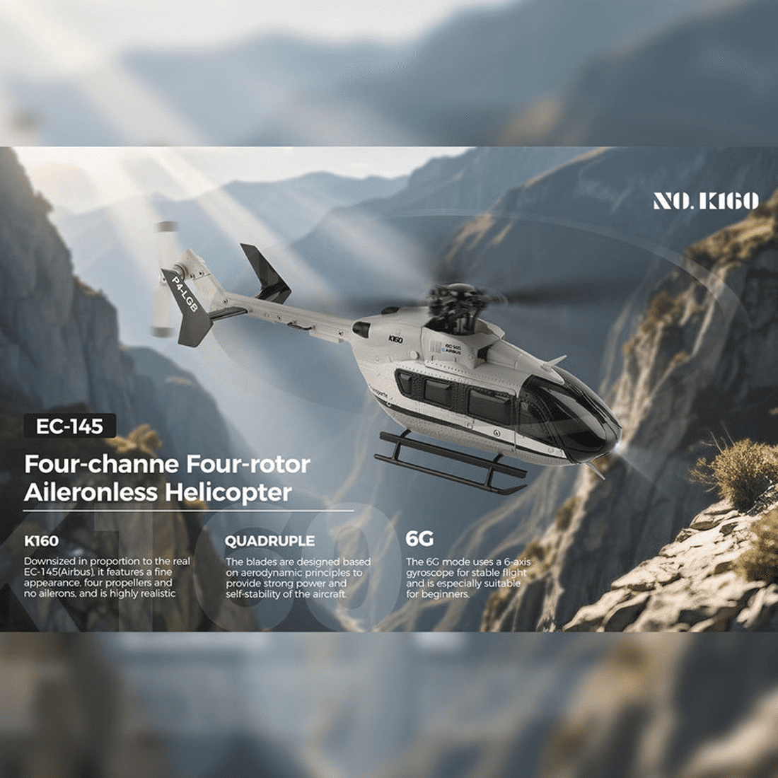 WL K160 EC-145 RC Helicopter, 2.4GHz 4CH Brushless Remote Control Helicopter 6-Axis Gyro, RTF RC Aircraft with Altitude Hold & One-Key Takeoff for Adults Beginners