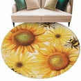 thumbnail image 2 of Sunflower 6ft Round Rugs, Yellow Floral Elegant Pastoral Flowers Rustic Washable Non-Slip Area Rugs for Living Room Bedroom Kitchen, Soft Low Pile Dining Room Kicthen Circle Carpet, Indoor Floor Rug, 2 of 9