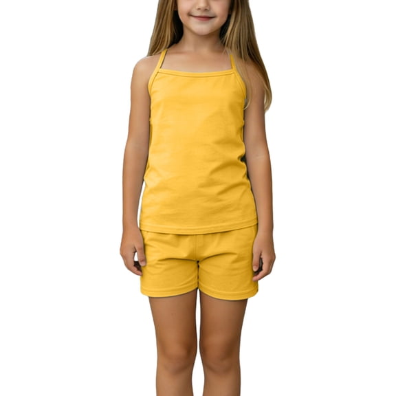 Girls Clothes Sets 10-12 Sale Summer Clothes Sets for Girls Children's Summer Thin Shoulder Strap Tank Top Summer Tank Tops for Girls and Shorts Home Wear Two-Piece Set for Kids(4-16 Years)