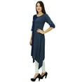thumbnail image 3 of Bimba Womens Asymmetrical Long Tunic Blue Casual Kurta Kurti 3/4 Sleeve Dress, 3 of 8