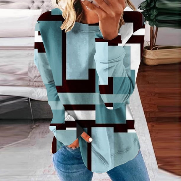 ICHUANYI Liquidación Mujer Cuello Redondo Moda Casual Manga Larga Estampado Sudadera Tops Blusa ICHUANYI WER202308252625