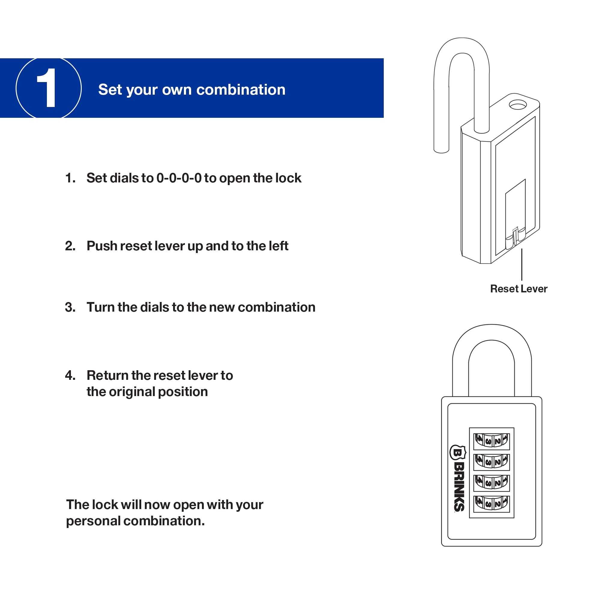 Brinks Zinc Diecast 40mm Combination Sport Padlock with 1 3