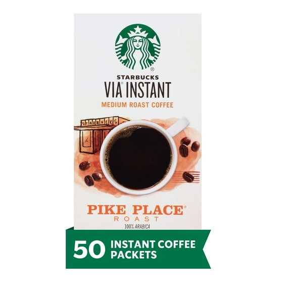 Starbucks VIA Instant Coffee Medium Roast Packets — Pike Place Roast — 1 box (50 packets)
