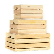 3-Pc Rustic Decorative Wood Crate Set in Natural Wood Finish