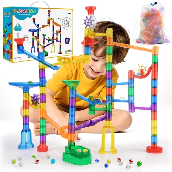 KiddiTouch Marble Run Kit,95 Pcs Marble Maze Game Building Toy for Kids, Marble Track Race Set STEM Learning Toys Birthday Gift for Boys Girls Aged 3-12