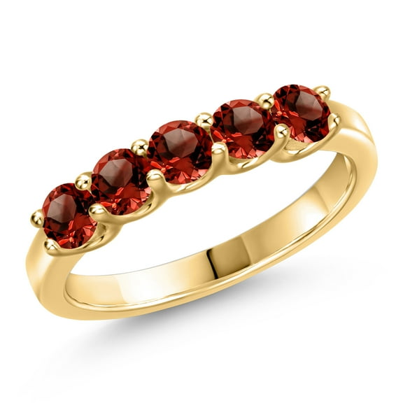 Gem Stone King 10K Yellow Gold Red Garnet Wedding-Bands Ring for Women | 1.00 Cttw | Round 3.5MM | Gemstone January Birthstone | Size 6