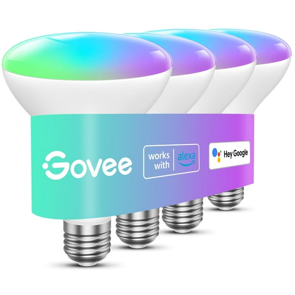 Govee Smart Light Bulbs, 1200 Lumens Dimmable BR30 Bulbs, RGBWW Color Changing Light Bulbs, WiFi &amp; Bluetooth LED Bulbs, 16 Million Colors, Music Sync, Compatible with Al