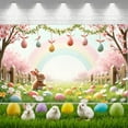 thumbnail image 3 of Pastel Color Easter Banner Rabbit Design Spring Backdrop Easter Egg Pattern Rainbow Cherry Blossom Backdrop for Easter Party Spring Celebration Kids Event, 3 of 9