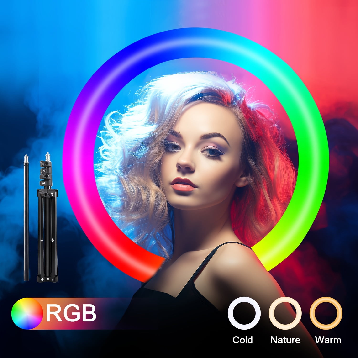 ZOMEI 10-Inch Selfie Ring Light with Adjustable 43.3-inch Tripod Stand, 39cm Extension Rod & Phone Holder - Dimmable LED Ringlight for Makeup, Live Streaming, Photography, RGB Color Modes