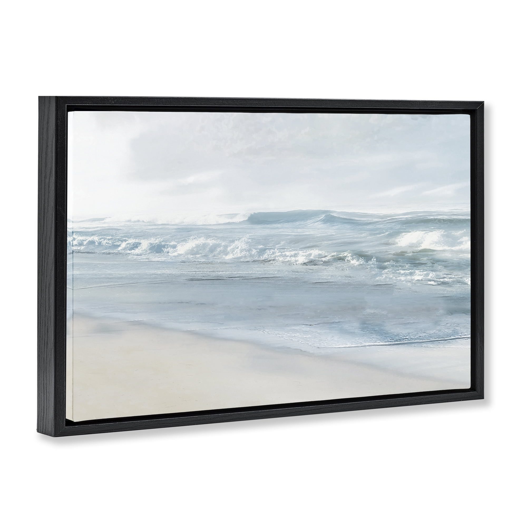 Stupell Industries Calm Blue Beach Waves Nautical & Beach Painting Black Floater Framed Canvas Art Print Wall Art, 25 x 17